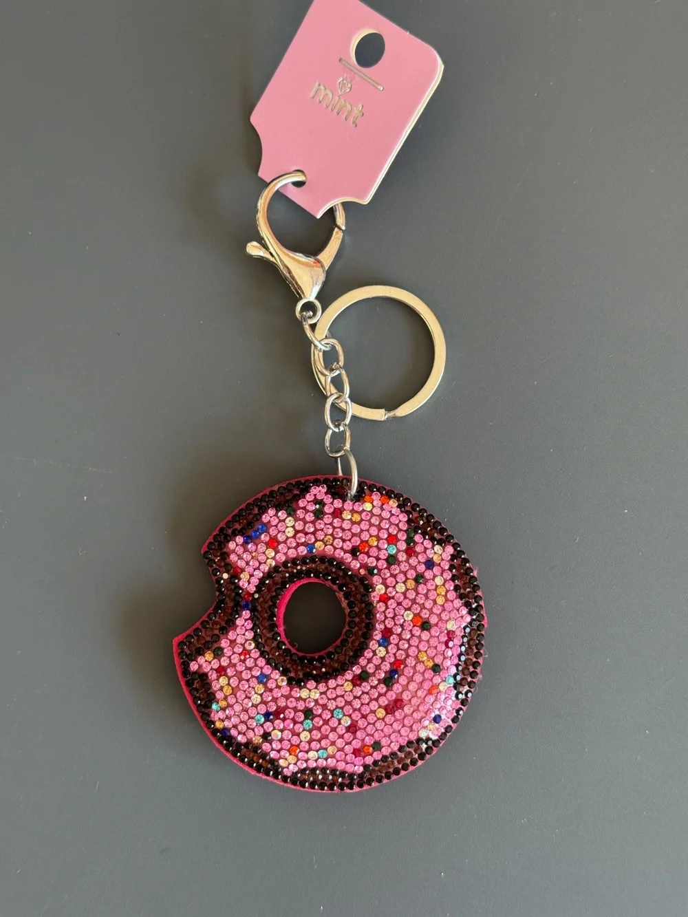 Mint Rhinestone Donut Keychain Bag Charm NWT Chocolate